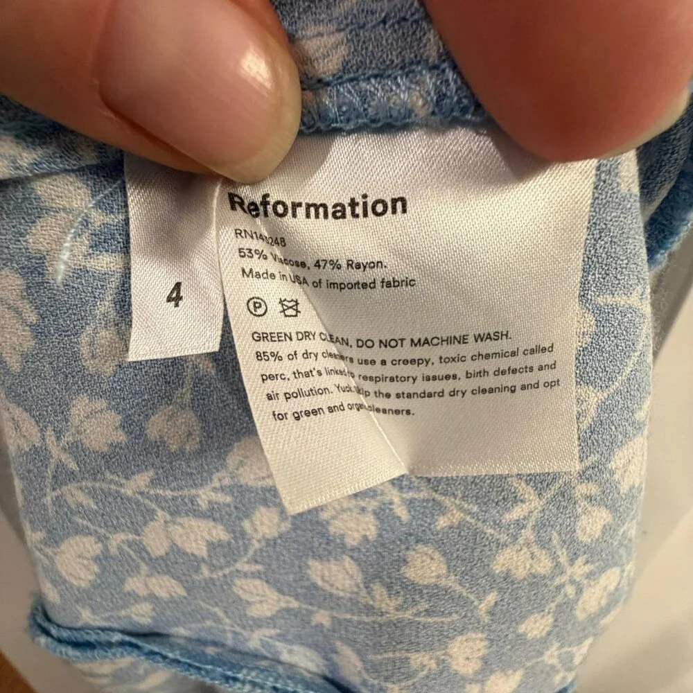 Reformation Lacy Dress, Blue and White Floral Midi Dress, size US 4 - Picture 3 of 9